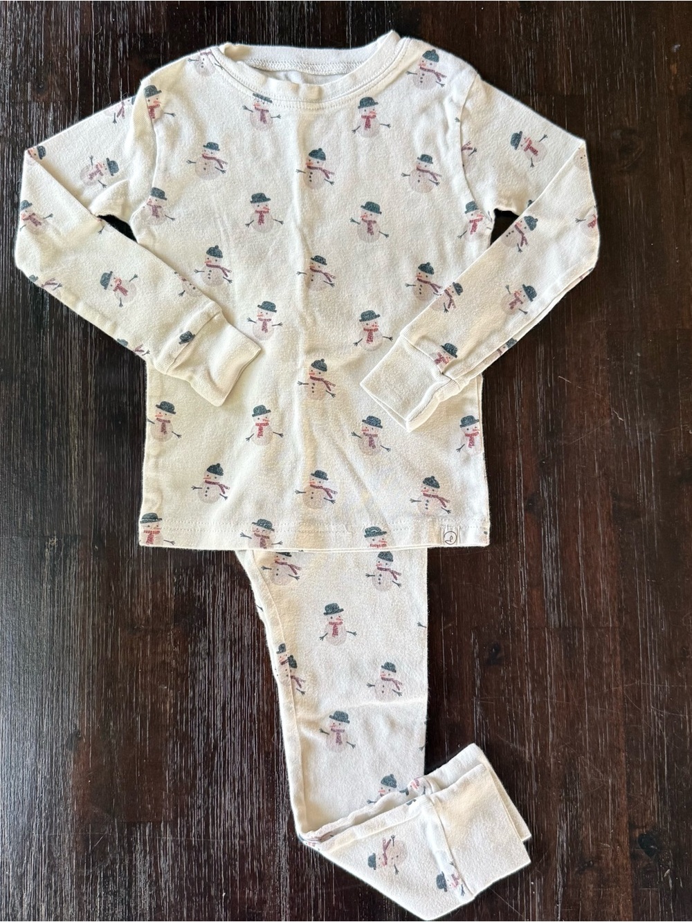 Cream Snowman Print Kids Pajama Set